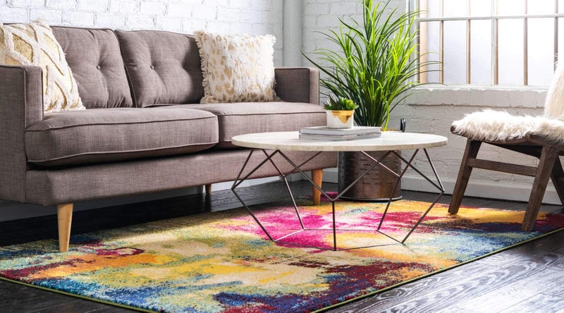 Unique Loom Estrella Collection Colorful, Abstract, Watercolor, Modern, Eclectic Area Rug (3' 3 x 5' 3 Rectangular, Multi/Beige) - Image 2