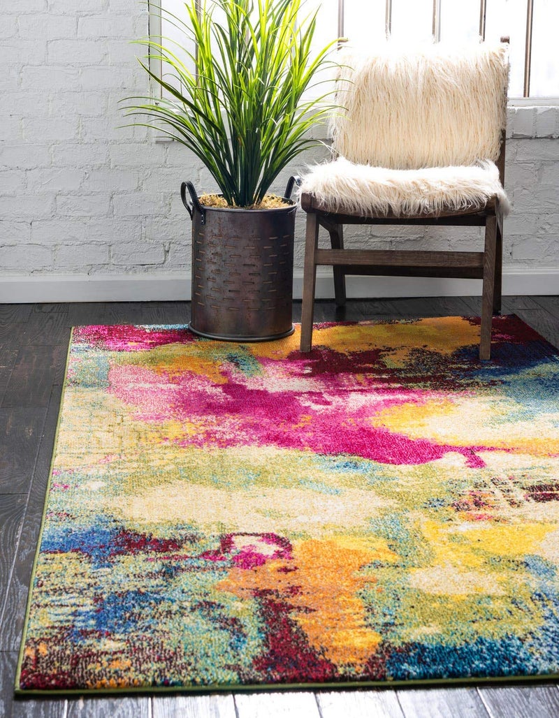 Unique Loom Estrella Collection Colorful, Abstract, Watercolor, Modern, Eclectic Area Rug (3' 3 x 5' 3 Rectangular, Multi/Beige) - Image 1