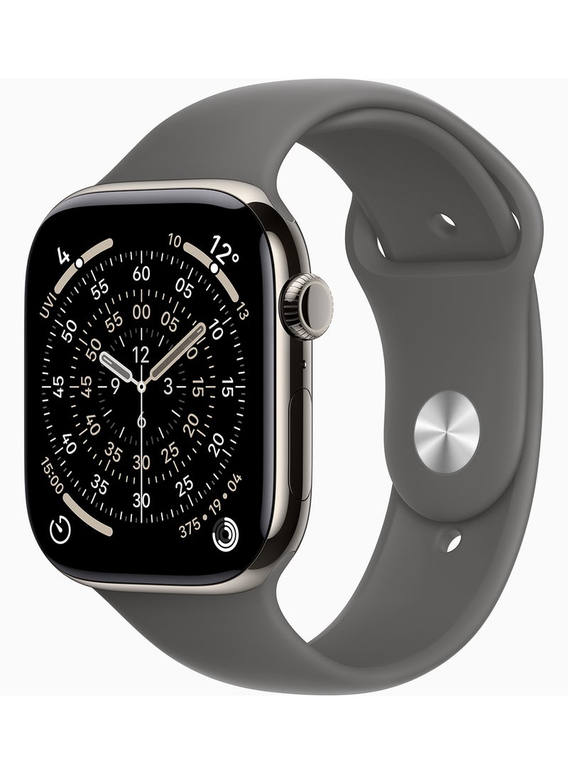 Apple Watch Series 11 GPS + Cellular 46mm (Middle East Version) Natural Titanium Case With Stone Grey Sport Band - M/L - Image 1