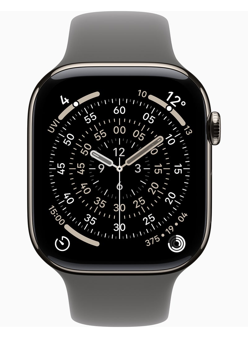 Apple Watch Series 11 GPS + Cellular 46mm (Middle East Version) Natural Titanium Case With Stone Grey Sport Band - M/L - Image 2