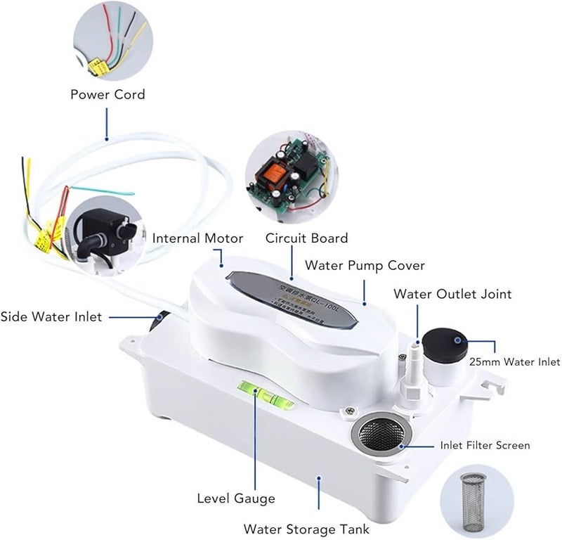 مضخة تصريف تكييف الهواء 100 لتر/ساعة مع خزان 600 مل لإزالة تكثيف التدفئة والتهوية وتكييف الهواء، اللون أ - Image 5