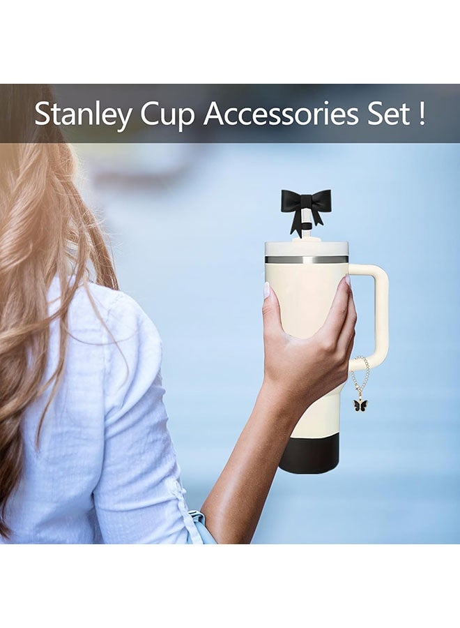 Arabest Stanley Cup Accessories Set, Cute Black Bow Straw Cover Toppers for Stanley Cup 30/40oz Tumble, Metal Black Butterfly Chain, Silicone Black Stanley Cup Boot (Black)  - Image 3