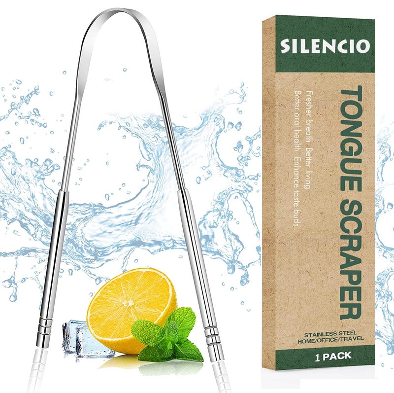 SILENCIO Tongue Scraper, 2 Pack Tongue Cleaner Tongue Scraper for Adults Kids U-Shaped Tongue Scraper Tongue Cleaner for Oral Health and Fresh Breath, Stainless Steel Tongue Scraper (2) - Image 1