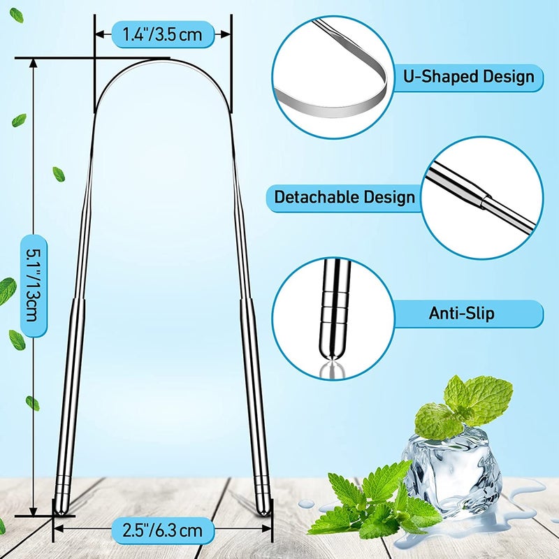 SILENCIO Tongue Scraper, 2 Pack Tongue Cleaner Tongue Scraper for Adults Kids U-Shaped Tongue Scraper Tongue Cleaner for Oral Health and Fresh Breath, Stainless Steel Tongue Scraper (2) - Image 5
