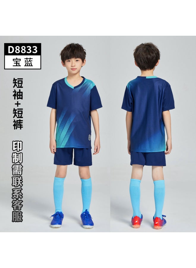 D8833 Sapphire Blue Football Clothing Suit Quick-drying Sports Clothes Children's Primary School Students' Game Team Clothes Men's Training Clothes Jersey Printing