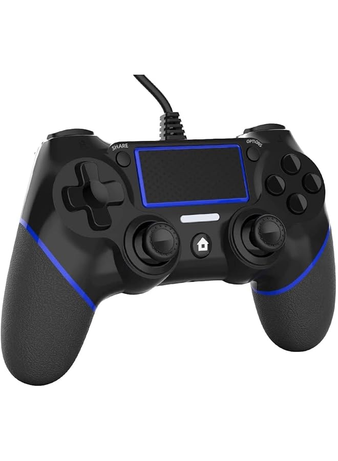 وحدة تحكم سلكية للألعاب لجهاز بلاي ستيشن 4 مع عصا تحكم اهتزازية لأجهزة بلاي ستيشن 4/بلاي ستيشن 4 سليم/بلاي ستيشن 4 برو والكمبيوتر الشخصي (أسود وأزرق) - Image 1