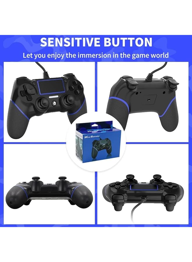 وحدة تحكم سلكية للألعاب لجهاز بلاي ستيشن 4 مع عصا تحكم اهتزازية لأجهزة بلاي ستيشن 4/بلاي ستيشن 4 سليم/بلاي ستيشن 4 برو والكمبيوتر الشخصي (أسود وأزرق) - Image 5