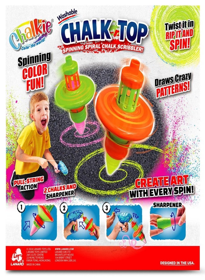 Lanard Chalkie: Chalk Top - Spinning Chalk Scribbler, Rip Cord Launcher, 2 Sticks & Sharpener, Draws Crazy Patterns, Outdoor Art Play Toy, Kids Age 3+ - Image 2