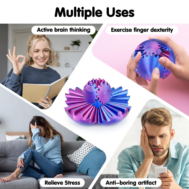 Minleway Gear Ball 3D Printed Cube Fidget Toy,Gear Sphere Fidget Toys,Sensory Toys for Stress and Anxiety Relief, Desk Toy Fidget Spinners,Stocking Stuffers for Adults & Kids Gift(Purple Blue, 3.1 Inch) - Image 3