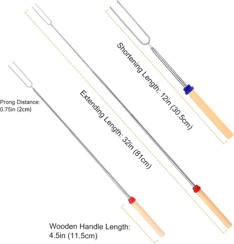 BBQStyle Marshmallow Roasting Sticks, Telescoping Smores Sticks for Open Fire Pit, 32 Inch Long Marshmallow Toasting Barbecue Forks S’mores Skewers for Campfire Camping Hotdog Hot Dog Bonfire Grill, 5 Pack - Image 2
