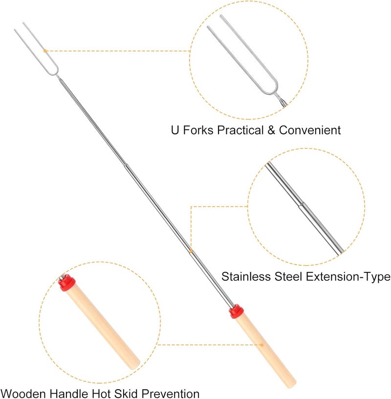 BBQStyle Marshmallow Roasting Sticks, Telescoping Smores Sticks for Open Fire Pit, 32 Inch Long Marshmallow Toasting Barbecue Forks S’mores Skewers for Campfire Camping Hotdog Hot Dog Bonfire Grill, 5 Pack - Image 3