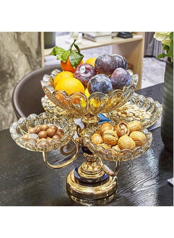Multi-layer rotating high-end crystal fruit plate Rotating Snack Serving Tray Dried Fruit Plate with 5 Bowl Modern Flower Snack Dessert Plate for Cafe Party Home Table Hotel - Image 5