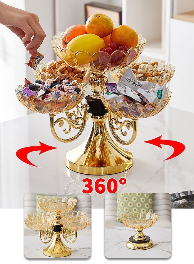 Multi-layer rotating high-end crystal fruit plate Rotating Snack Serving Tray Dried Fruit Plate with 5 Bowl Modern Flower Snack Dessert Plate for Cafe Party Home Table Hotel - Image 2