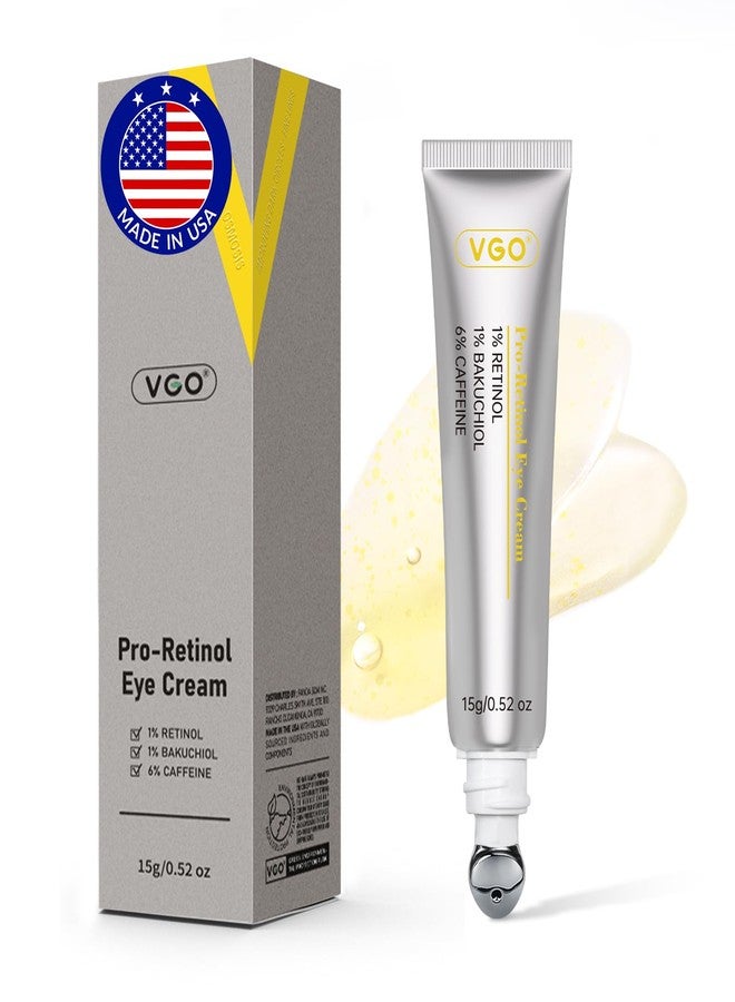 VGO Retinol Eye Cream, Anti-Aging Eye Cream for Dark Circles & Puffiness with 1% Retinol, 1% Bakuchiol & 6% Caffeine to Reduce Wrinkles, Fine Lines, De-puff and Eye Bags, 0.52 oz/15g, Made in USA - Image 1