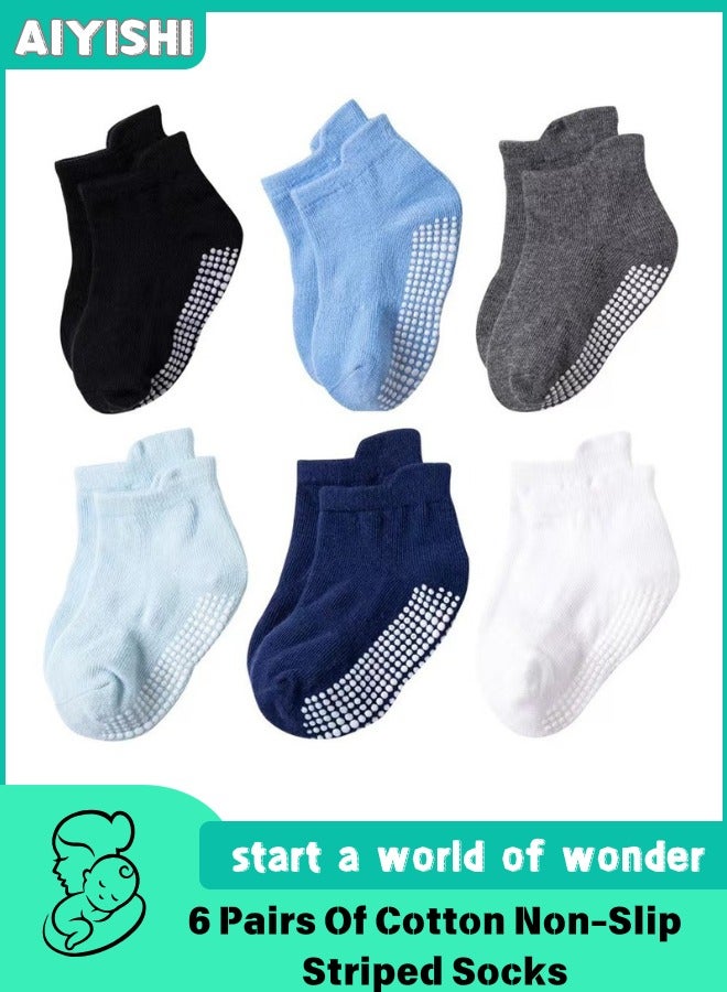 الحب الأول 6 أزواج من الجوارب القطنية المخططة غير القابلة للانزلاق متعددة الألوان - Image 1
