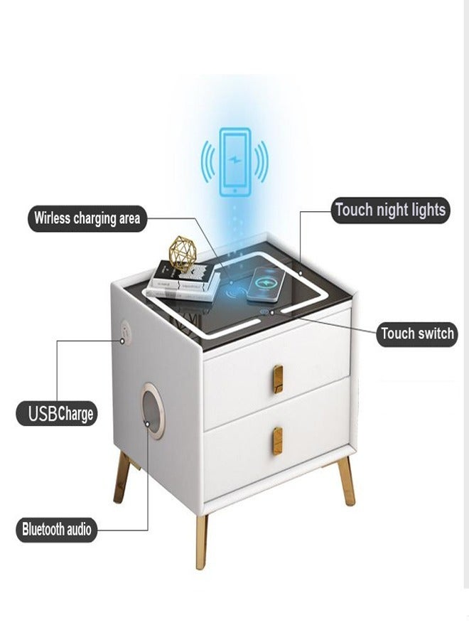 C&C Home Multifunction Smart Wireless Charging Nightstand Intelligent Design Light and Bluetooth Audio Speaker Features Side Table Coffee Table with Storage Drawers for Bedroom Living Room 40x45x50 cm - Image 2