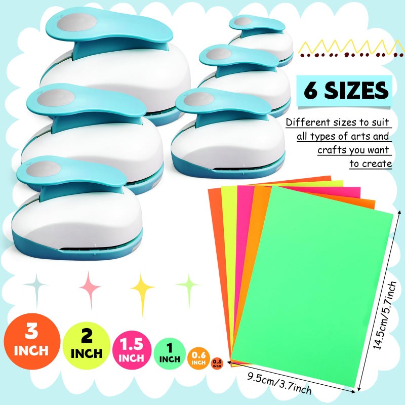 Chengu 6 Pcs Circle Punch Set 3in/2in/1.5in/1in/0.6in/0.3in Scrapbook Hole Punchers Crafting with 10 Sticker Paper Round Cutter Scrapbook for Office Supplies DIY Albums Photos - Image 2