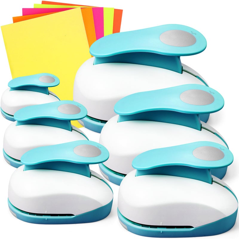 Chengu 6 Pcs Circle Punch Set 3in/2in/1.5in/1in/0.6in/0.3in Scrapbook Hole Punchers Crafting with 10 Sticker Paper Round Cutter Scrapbook for Office Supplies DIY Albums Photos - Image 1