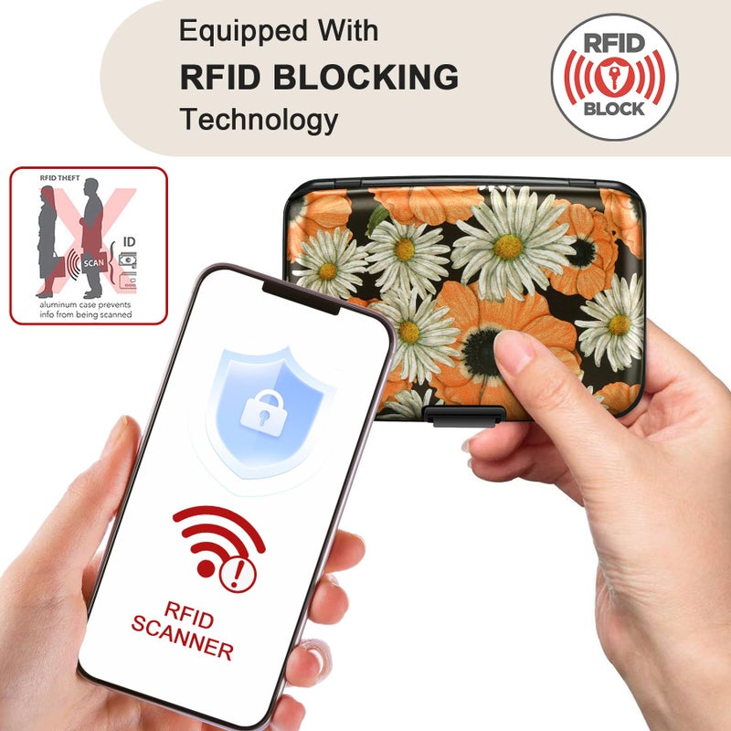 ELFISH Mini RFID Aluminum Wallet Credit Cards Holder Business Card Case Metal ID Case for Men Women(Chamomile) - Image 2