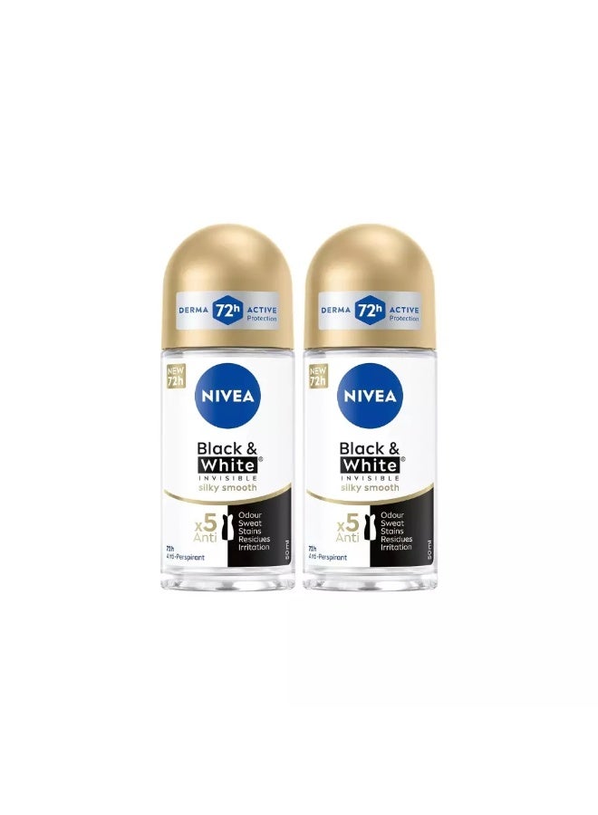 Nivea Invisible Black & White Silky Smooth Anti-Perspirant Roll-On Deodorant- 2X50ml