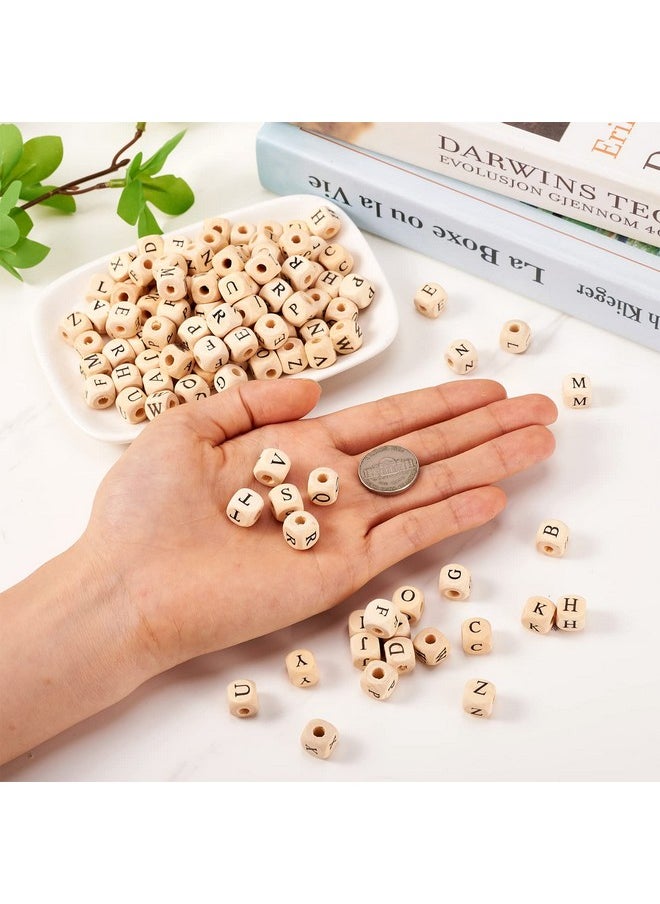 KISSITTY - 100Pcs Letter E Wood Beads For Key Chains Cube Wooden Beads 10Mm Large Hole Natural Square Alphabet Wooden Loose Beads For Jewelry Diy Woven Crafts Making Papayawhip Color Hole 3.5Mm - Image 1