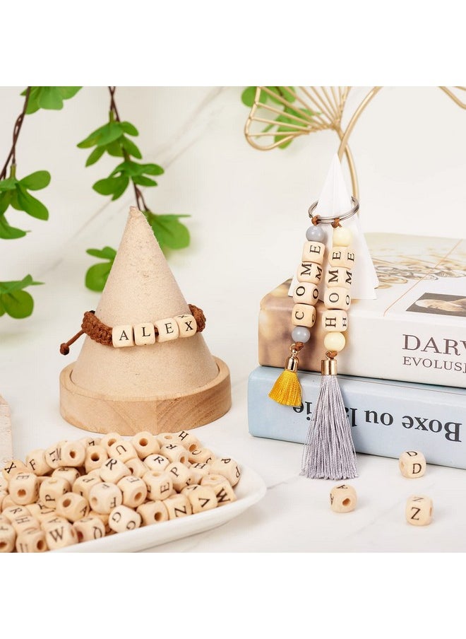 KISSITTY - 100Pcs Letter E Wood Beads For Key Chains Cube Wooden Beads 10Mm Large Hole Natural Square Alphabet Wooden Loose Beads For Jewelry Diy Woven Crafts Making Papayawhip Color Hole 3.5Mm - Image 1