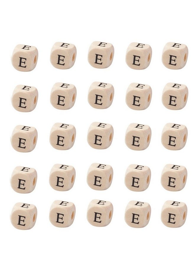 KISSITTY - 100Pcs Letter E Wood Beads For Key Chains Cube Wooden Beads 10Mm Large Hole Natural Square Alphabet Wooden Loose Beads For Jewelry Diy Woven Crafts Making Papayawhip Color Hole 3.5Mm - Image 1