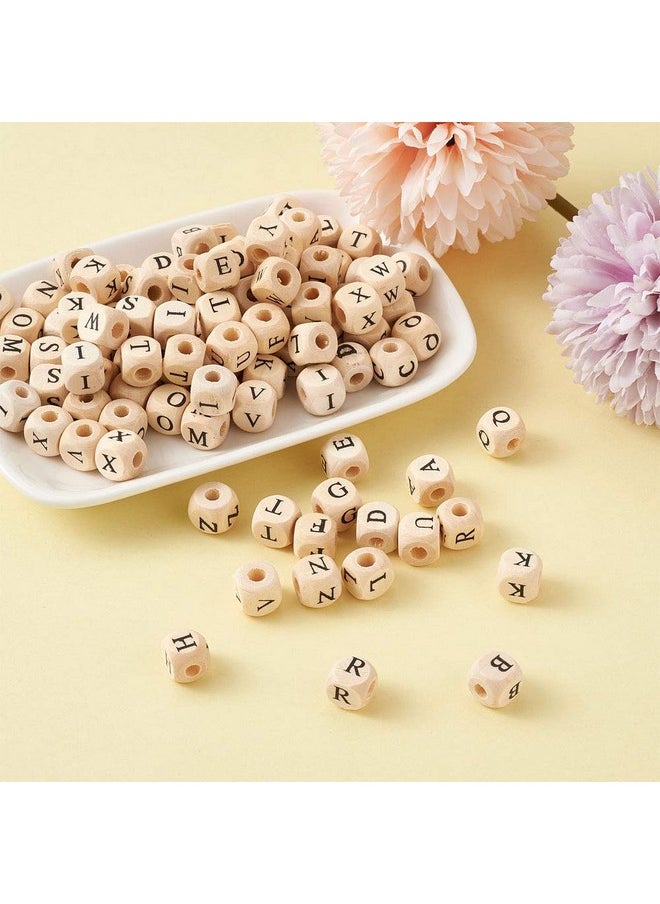 KISSITTY - 100Pcs Letter E Wood Beads For Key Chains Cube Wooden Beads 10Mm Large Hole Natural Square Alphabet Wooden Loose Beads For Jewelry Diy Woven Crafts Making Papayawhip Color Hole 3.5Mm - Image 1