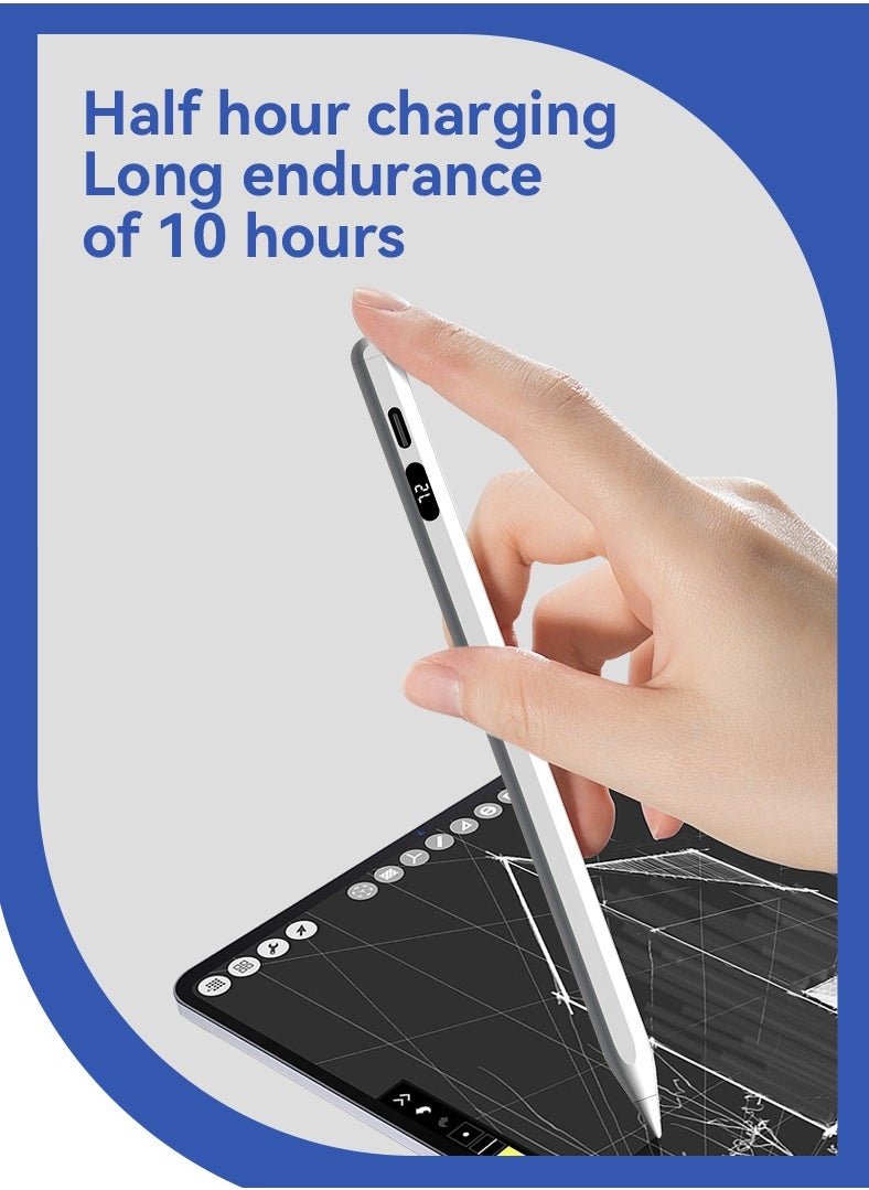 Stylus Pen with Pencil Holder Storage Box for ipad, Active Pencil with Digital Display Indicator, Palm Rejection Tilt Sensor, Stylus Pen with Tilt Sensitivity/Strong Magnetic, Universal Stylus Pencil 1/2 Generation, Compatible with iPad 2018 and Later , iPad, iPad Pro, iPad Air, iPad Mini (White)  - Image 5