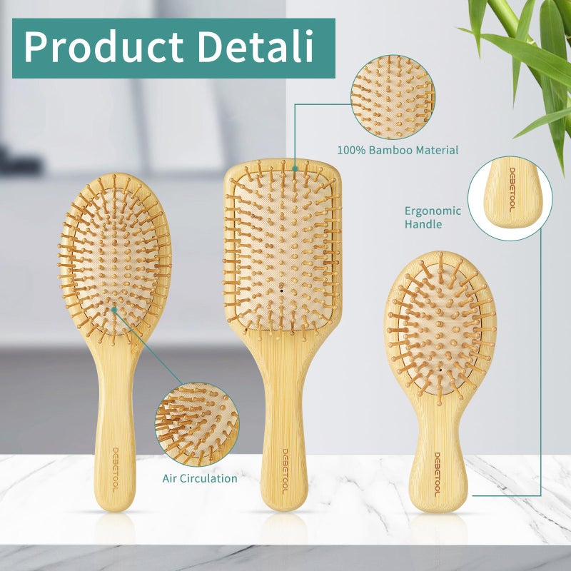 DEBETOOL Bamboo Hair Brush and Comb Set for Women Men and Kids,Natural Bamboo wood Wide-tooth brush and tail comb - Paddle Detangling Brush for Wet Dry Curly Hair - Image 3
