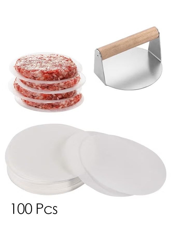 Meat Press Burger Press with Hamburger Patty Paper Round 12Cm, Set of 100, Non Stick Patty Paper Sheets for Burger Press, Patty Serperate and Cake Baking - Image 2