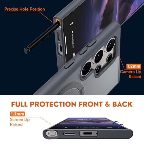 AIBEX Back Cover Compatible for Samsung S24 Ultra with OStand Ring Kickstand| Mag-Saf Compatible Magnetic Metal Alloy Ring| Wireless Charging| Slim Thin Scratch Resistant Armor | Shockproof - Grey - Image 4