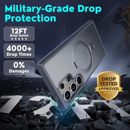 AIBEX Back Cover Compatible for Samsung S24 Ultra with OStand Ring Kickstand| Mag-Saf Compatible Magnetic Metal Alloy Ring| Wireless Charging| Slim Thin Scratch Resistant Armor | Shockproof - Grey - Image 2