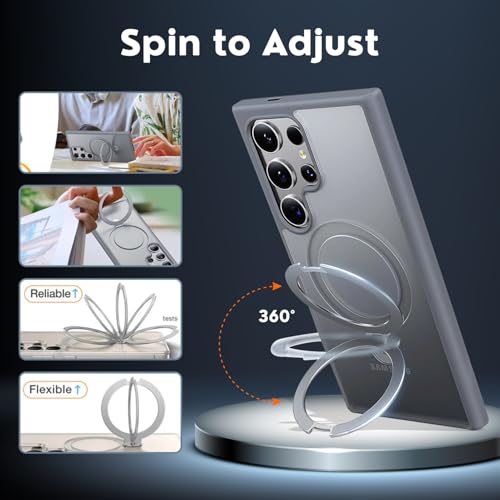 AIBEX Back Cover Compatible for Samsung S24 Ultra with OStand Ring Kickstand| Mag-Saf Compatible Magnetic Metal Alloy Ring| Wireless Charging| Slim Thin Scratch Resistant Armor | Shockproof - Grey - Image 5