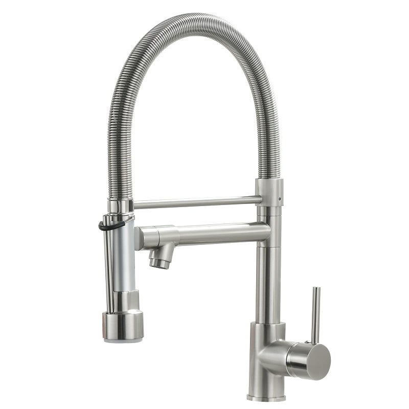 Fapully Pull Down Kitchen Faucet with Lock SprayerSingle Handle Spring Stainless Steel Kitchen Sink Faucet Brushed Nickel