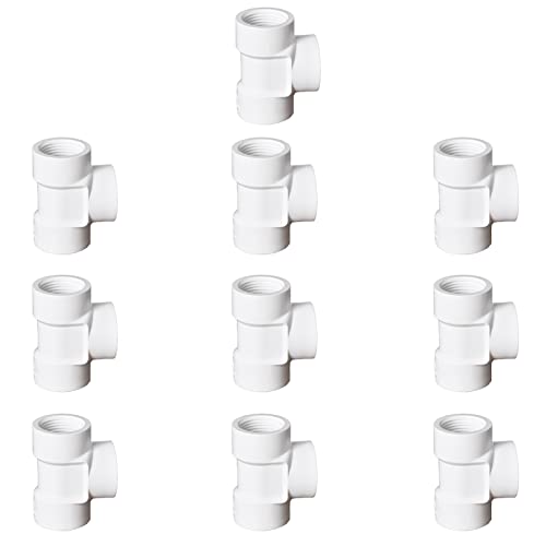 FangKingNo 10 PACK 3/4" PVC Female Thread Adapter Tee Coupling for PVC PIPE Pressure Fittings Connector White (3/4 Inch) - Image 1