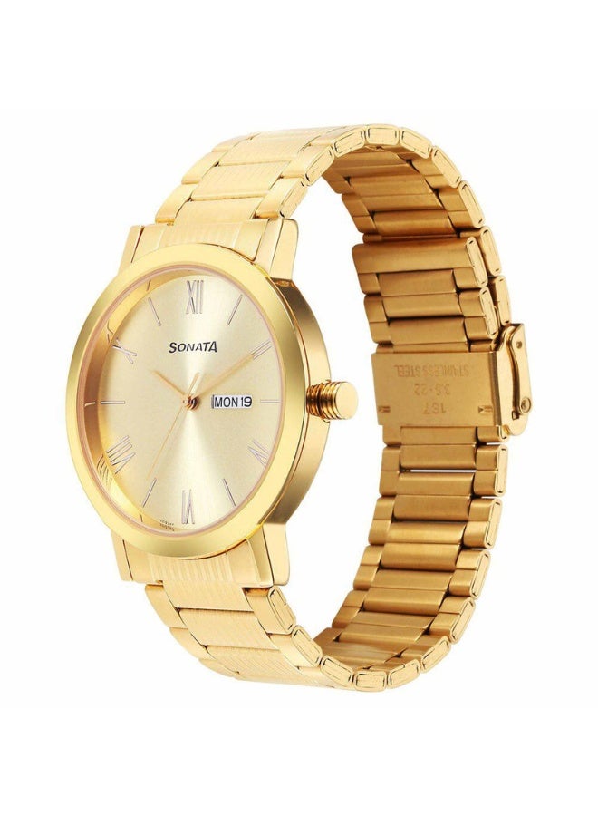 Sonata 77108YM11 Men's Watch – Champagne Dial, Yellow Stainless Steel Bracelet, Quartz Movement, Day & Date Function - Image 2
