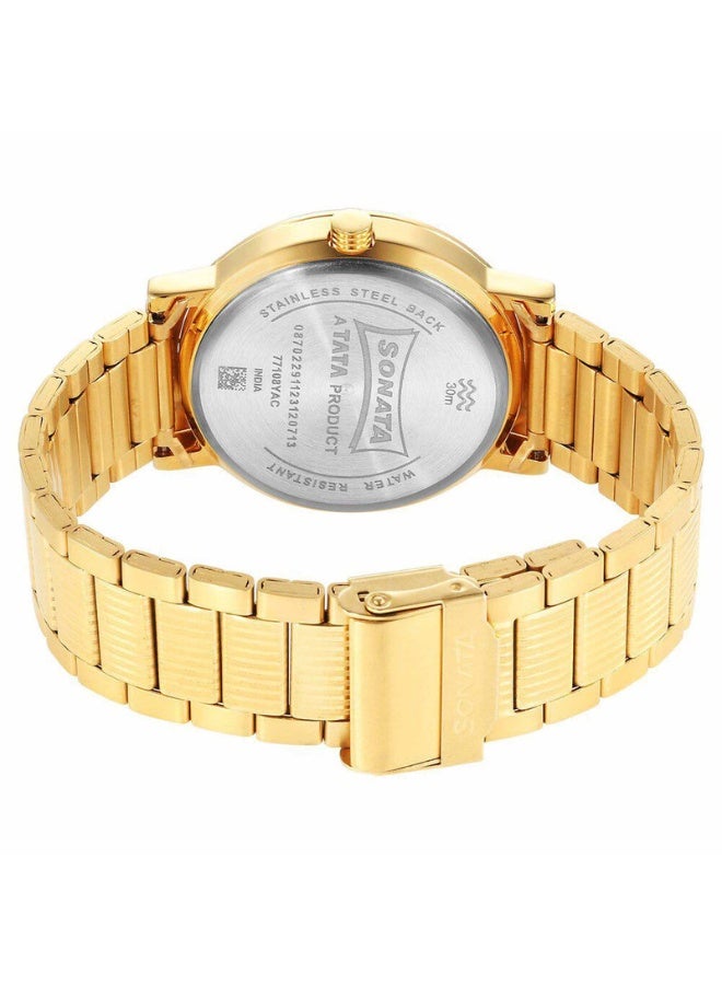Sonata 77108YM11 Men's Watch – Champagne Dial, Yellow Stainless Steel Bracelet, Quartz Movement, Day & Date Function - Image 4