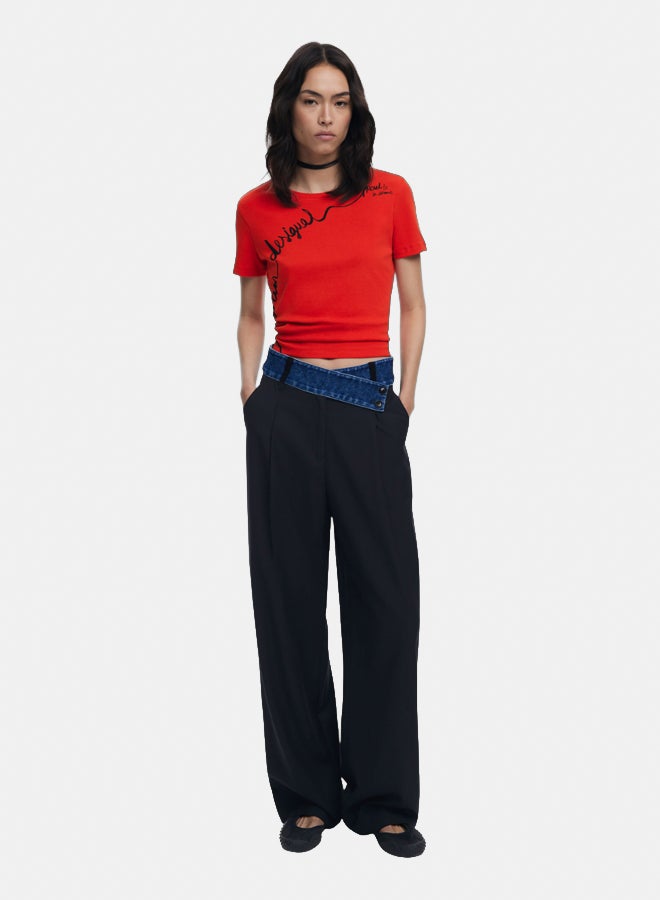 DESIGUAL T-shirt with embroidered phrase - Image 1