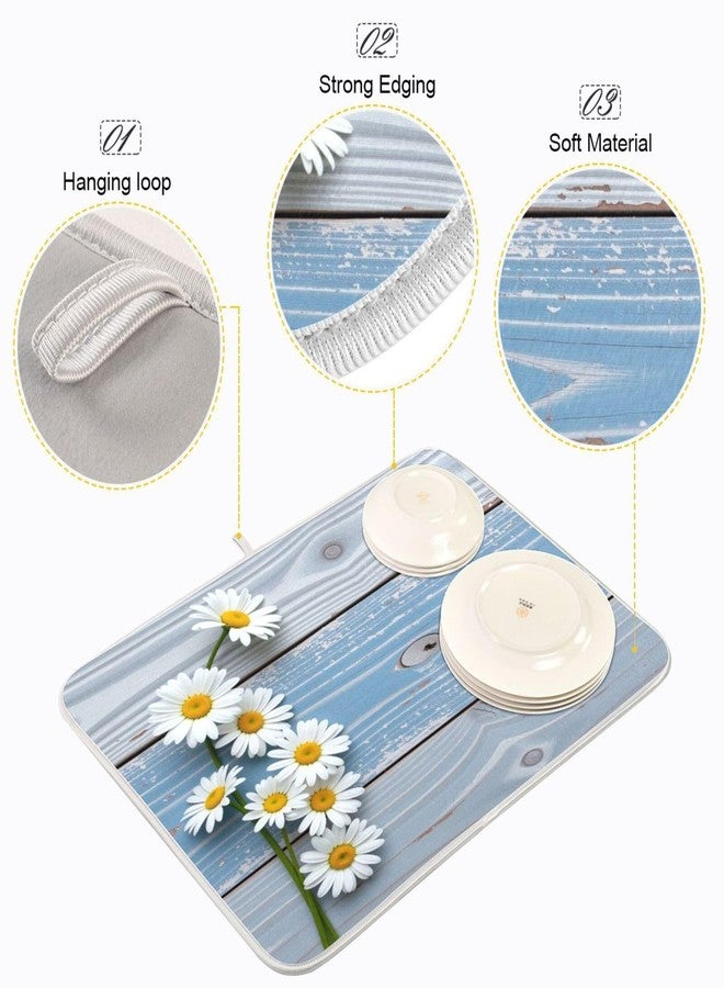 Kcldeci Daisy Wooden Dish Drying Mat,Spring Drying Mat For Kitchen Counter 18 x 24 Dish Mat Dish Rack Drainer Pad - Image 4