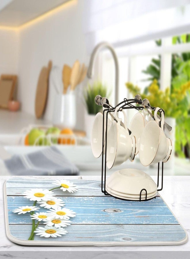 Kcldeci Daisy Wooden Dish Drying Mat,Spring Drying Mat For Kitchen Counter 18 x 24 Dish Mat Dish Rack Drainer Pad - Image 5