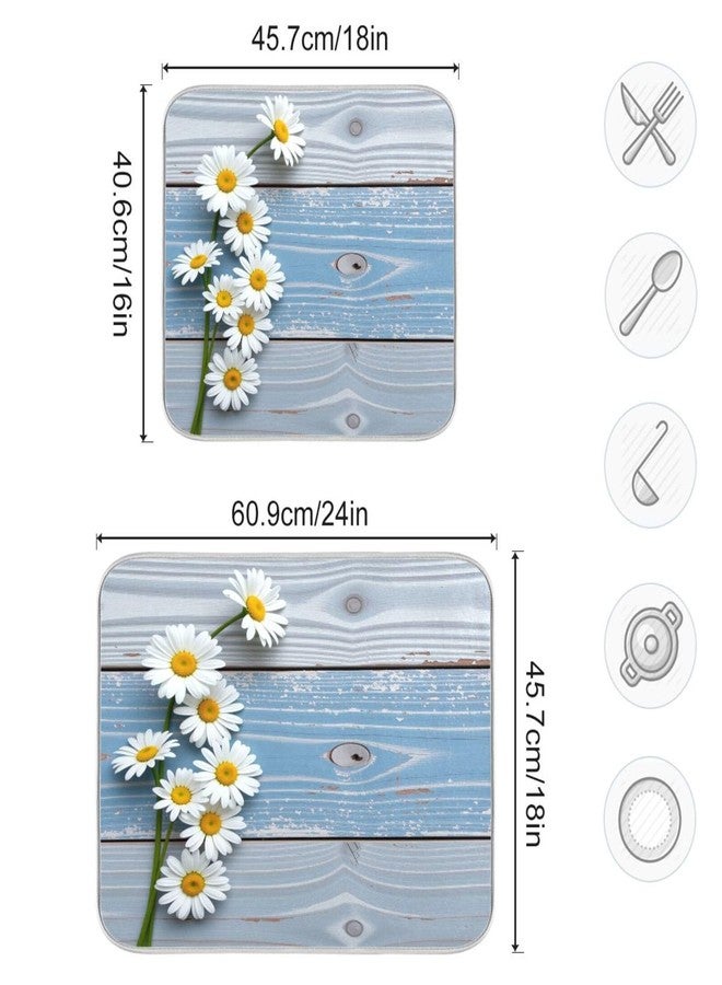 Kcldeci Daisy Wooden Dish Drying Mat,Spring Drying Mat For Kitchen Counter 18 x 24 Dish Mat Dish Rack Drainer Pad - Image 3