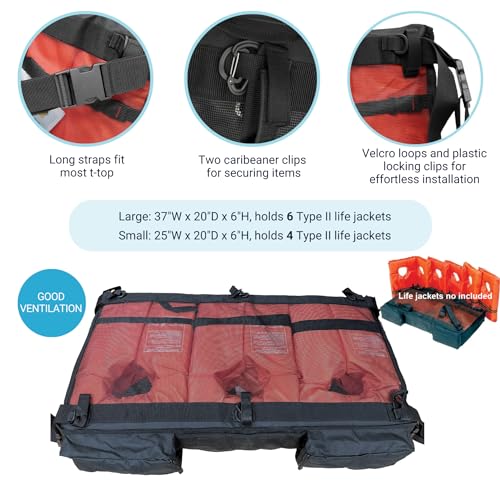 Savvycraft T-Top Storage Bag, Heavy Duty Marine Grade 600D Polyester PFD Storage Bag Large Size Hold 6 Type II Life Jackets, T Bag for Center Console Boat with T-Top Hard Top, Life Vests not Included - Image 5