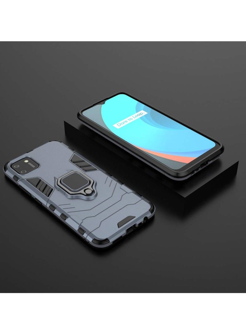 مايجين متوافق مع حافظة Realme C11 بمقبض حلقي معدني ومسند ممتص للصدمات صلب يعمل مع حامل مغناطيسي للسيارة وغطاء متين بطبقة مزدوجة لهاتف oppo Realme C11 باللون الأزرق الداكن - Image 5