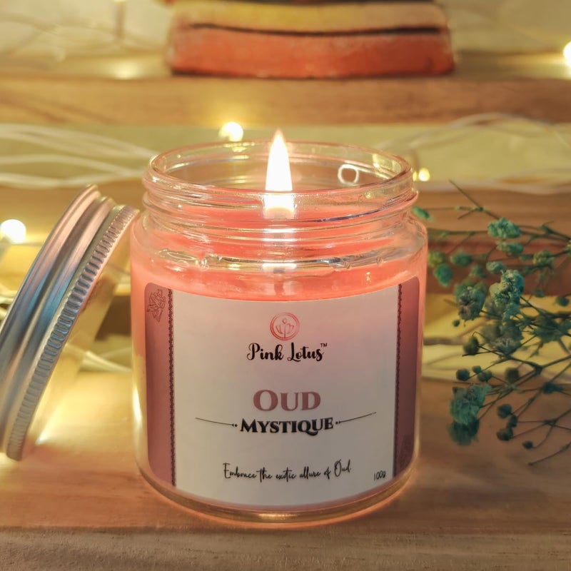 Pink Lotus Pink Lotus Oud Scented Candle Luxurious Aromatherapy Soy Candle with Deep Exotic Fragrance HandPoured Natural Soy Wax Candle LongLasting GiftReady Candle for Relaxation Ambiance - Image 1
