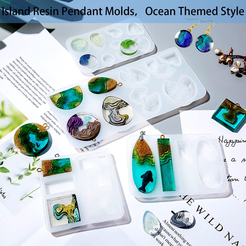 ZQYSING 4 Pack Island Resin Pendant Molds, Island Silicone Molds for Pendant Necklace Earring Keychain, Ocean Style Jewelry Mold for UV Epoxy Resin Clay Handmade Gift - Image 2