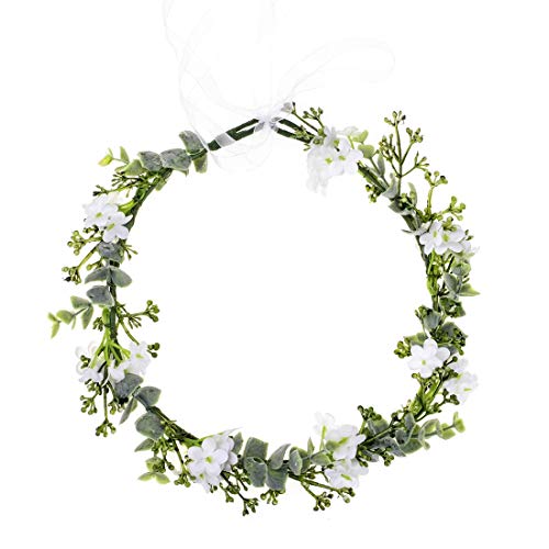 Vividsun Bridal Green Leaf Crown Bohemian Headpiece Floral Headband Photo Prop (white flower) - Image 2