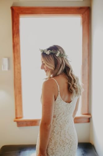 Vividsun Bridal Green Leaf Crown Bohemian Headpiece Floral Headband Photo Prop (white flower) - Image 5