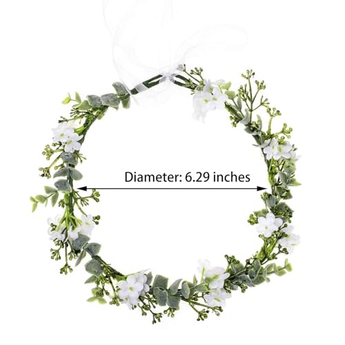 Vividsun Bridal Green Leaf Crown Bohemian Headpiece Floral Headband Photo Prop (white flower) - Image 3