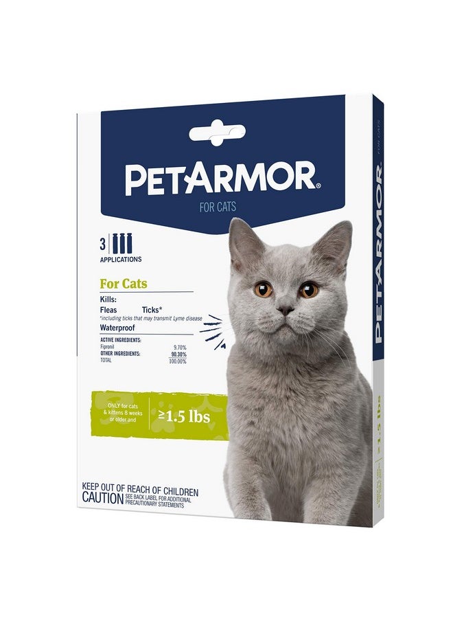 PetArmor For Cats, Flea & Tick Treatment For Cats (Over 1.5 Pounds), Includes 3 Month Supply Of Topical Flea Treatments  - Image 1